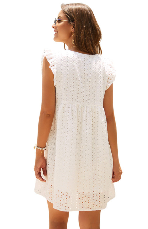 Women's V-Neck Short-Sleeved Lace Midi Dress