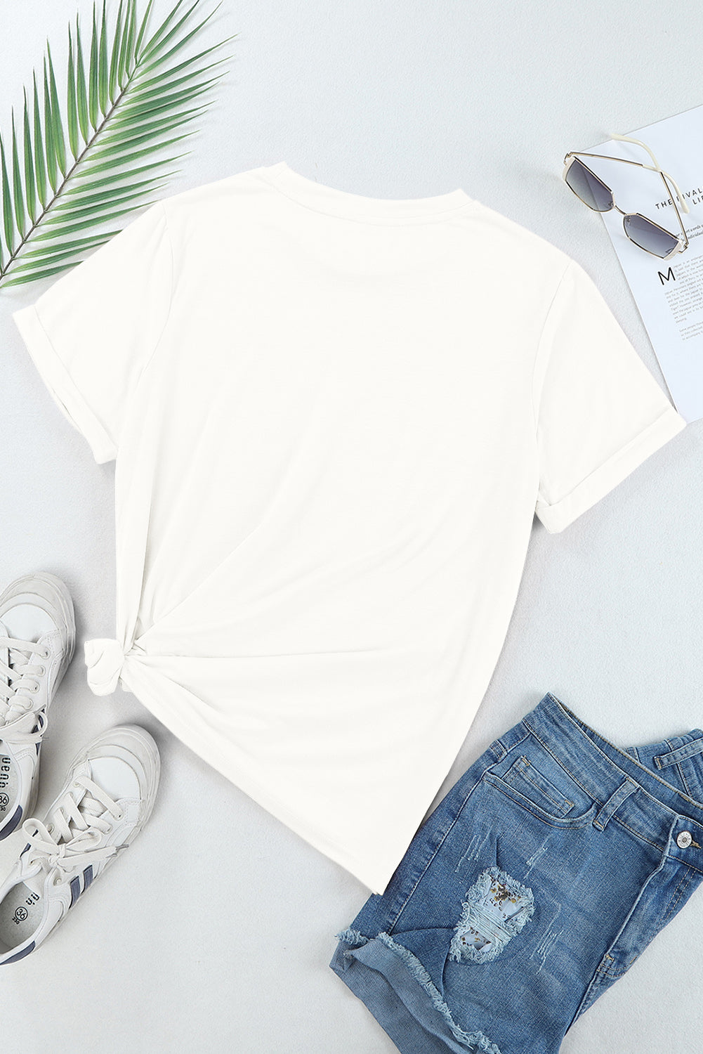 Blue Casual Plain Crew Neck Tee