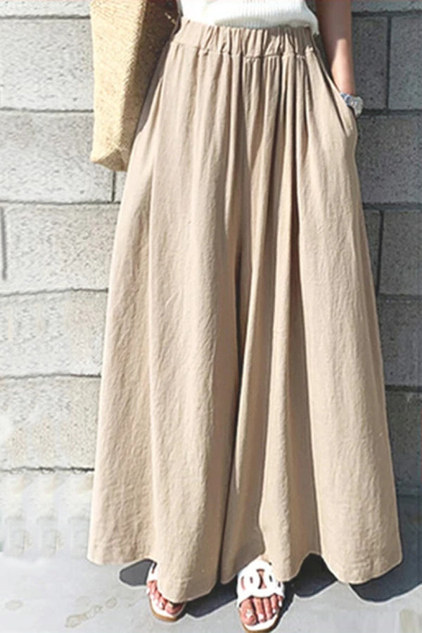 Summer Women's Fashion Solid Color Cotton Wide Leg Pants Casual Pants