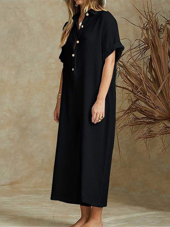 Women's Jumpsuits Loose Lapel Button Wide-Leg Jumpsuit