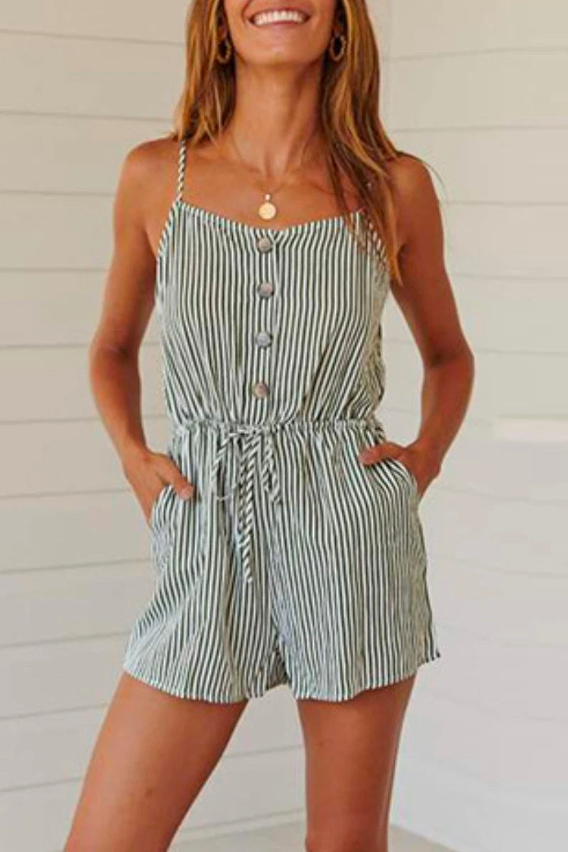 Striped Buttons Design Green Romper