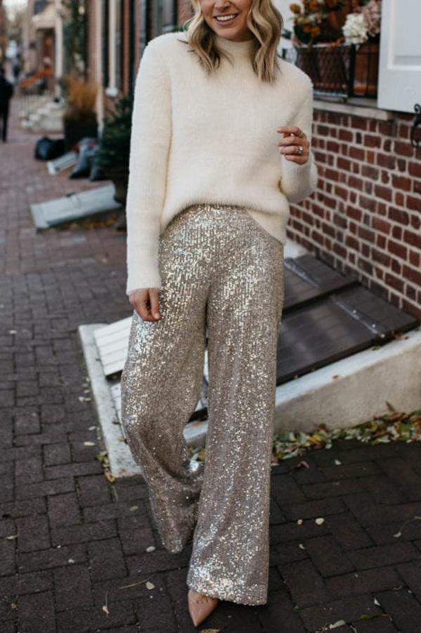 Social Event Sequin Wide Leg Pants