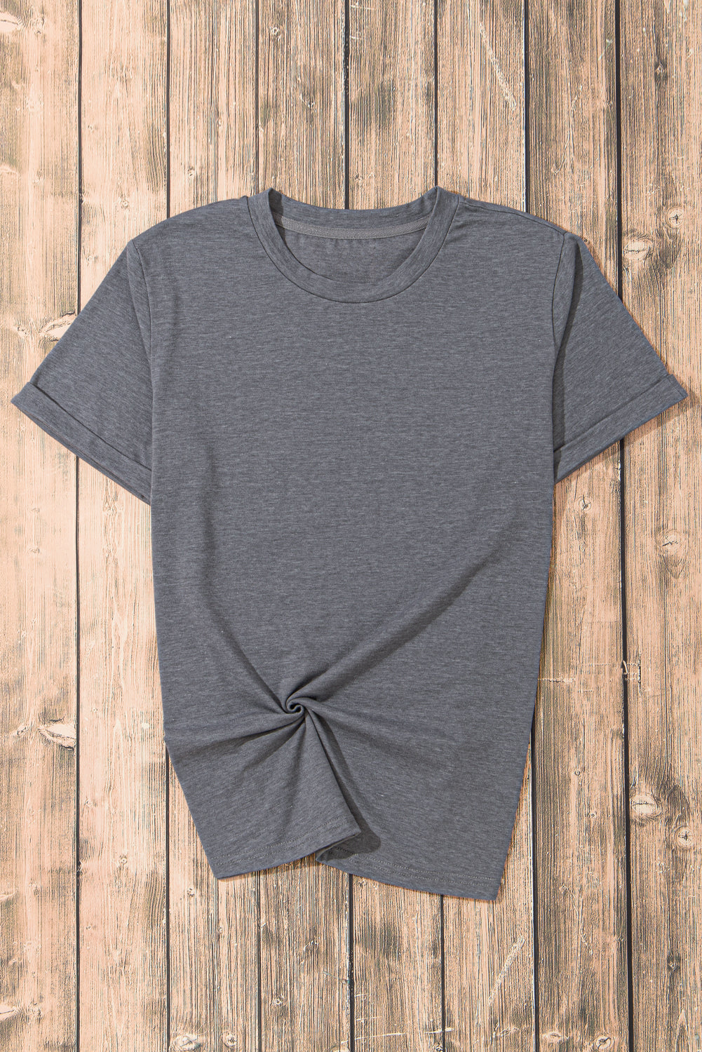 Blue Casual Plain Crew Neck Tee