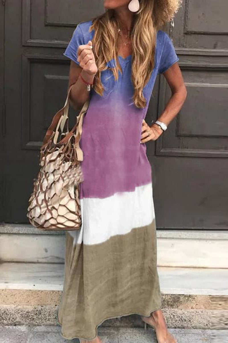 Retro Tie-dye Gradient Casual Long Dress