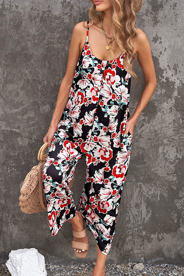 suspenders print jumpsuit