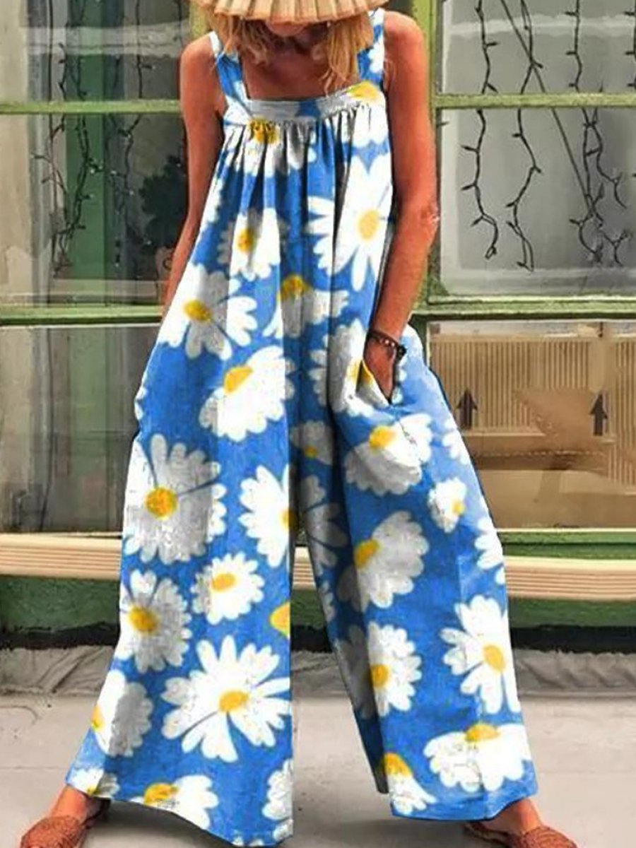 Loose Multicolor Sunny Flower Print Jumpsuit