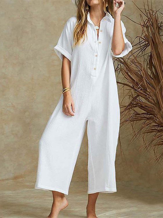 Women's Jumpsuits Loose Lapel Button Wide-Leg Jumpsuit