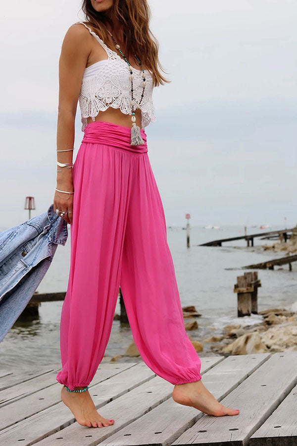 Pleated Design Casual Smocked Pants