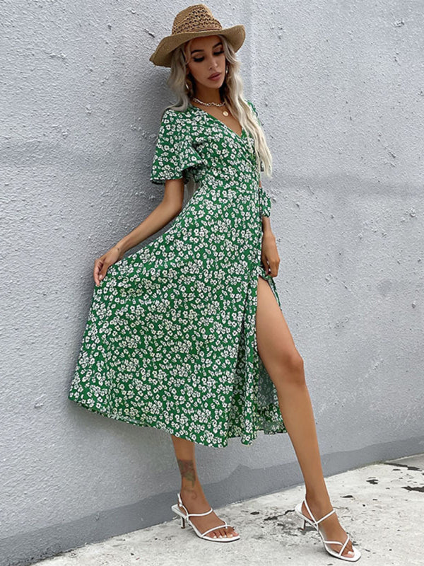 Women's Western Green Slim Fit Print Dress