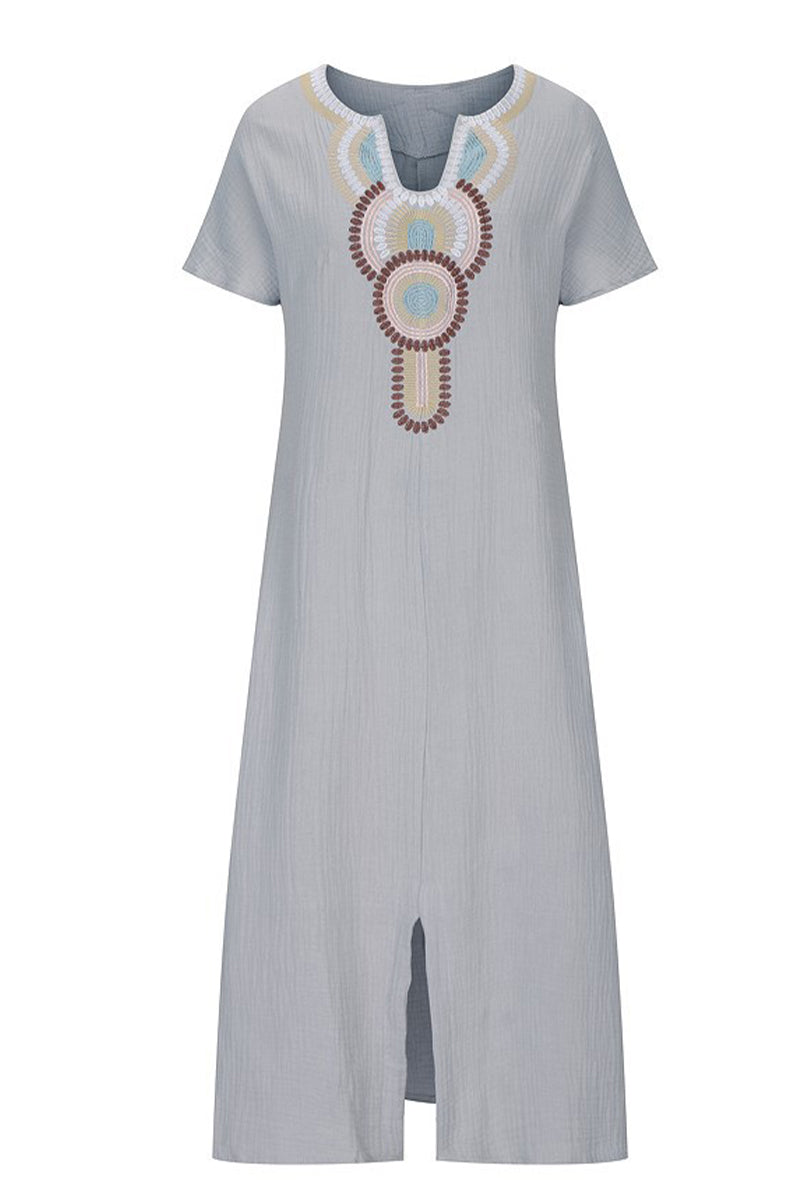 Linen Cotton Embroidered Slit Dress