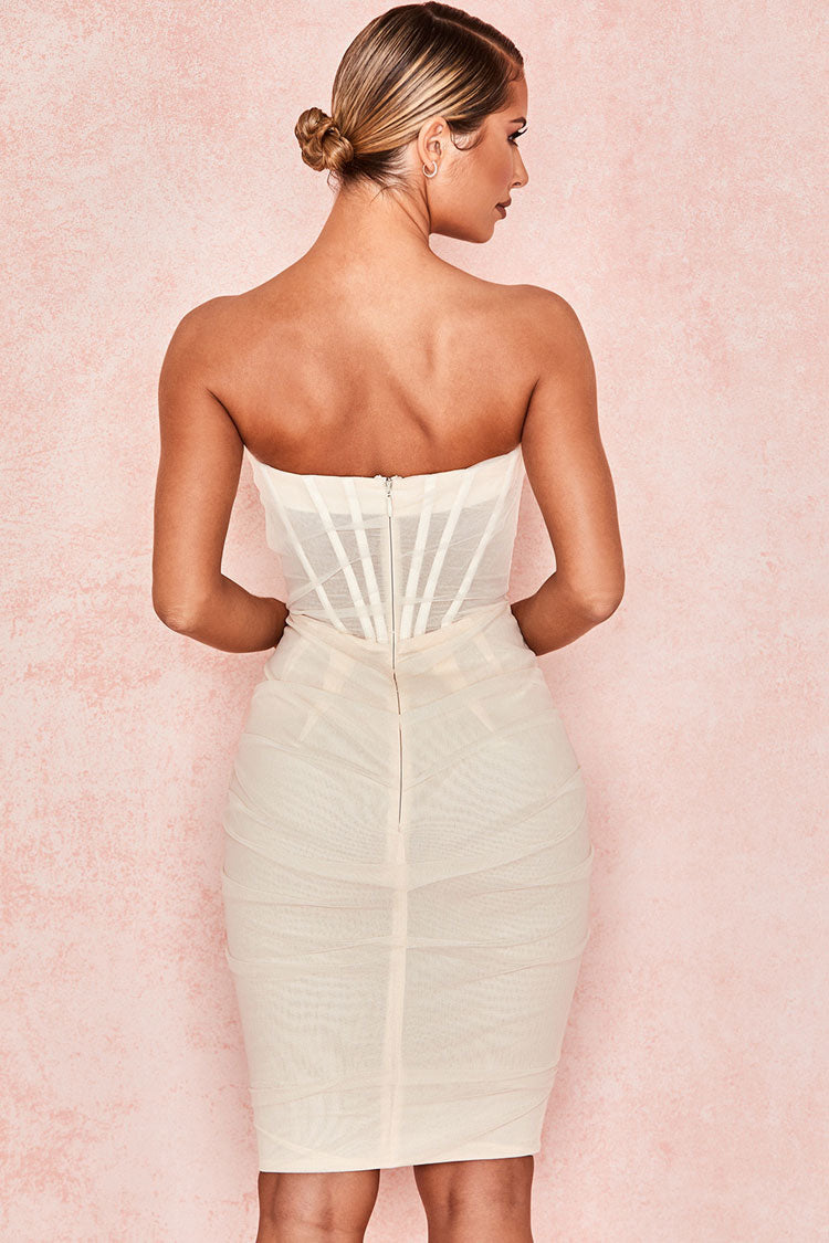 Chic Ruched Strapless Mini Corset Cocktail Party Dress - White