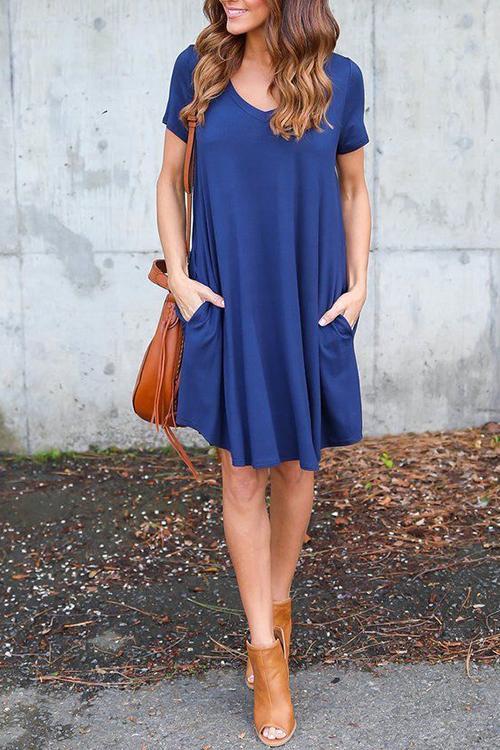 V-neck Casual Pocket Mini Dress