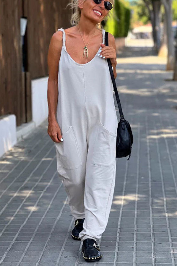 Relaxing Bay Solid Color Pocketed Casual Beach Jumpsuit