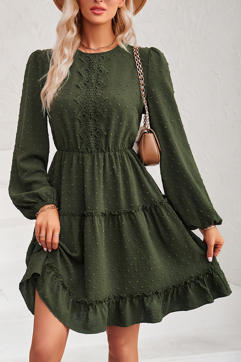 Round Neck Lace Long Sleeve Mini Dress