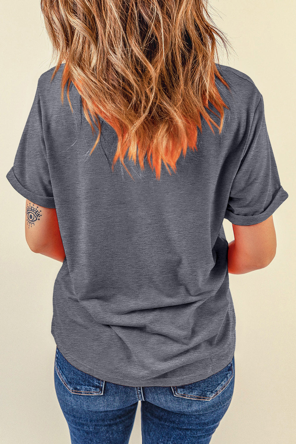 Blue Casual Plain Crew Neck Tee