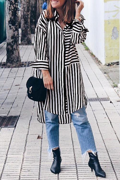 Casual Striped Loose Long Sleeve Dress