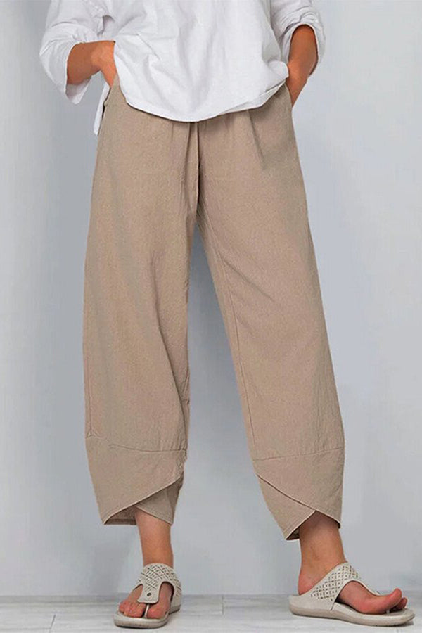 Women's Cotton Linen Simple Loose Casual Ninth Pants