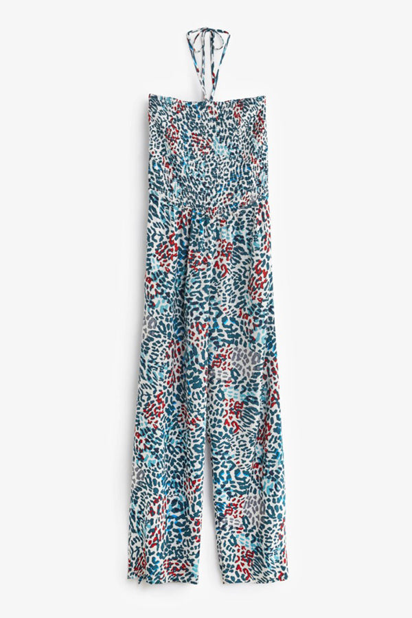 Printed Backless Bandeau Jumpsuit