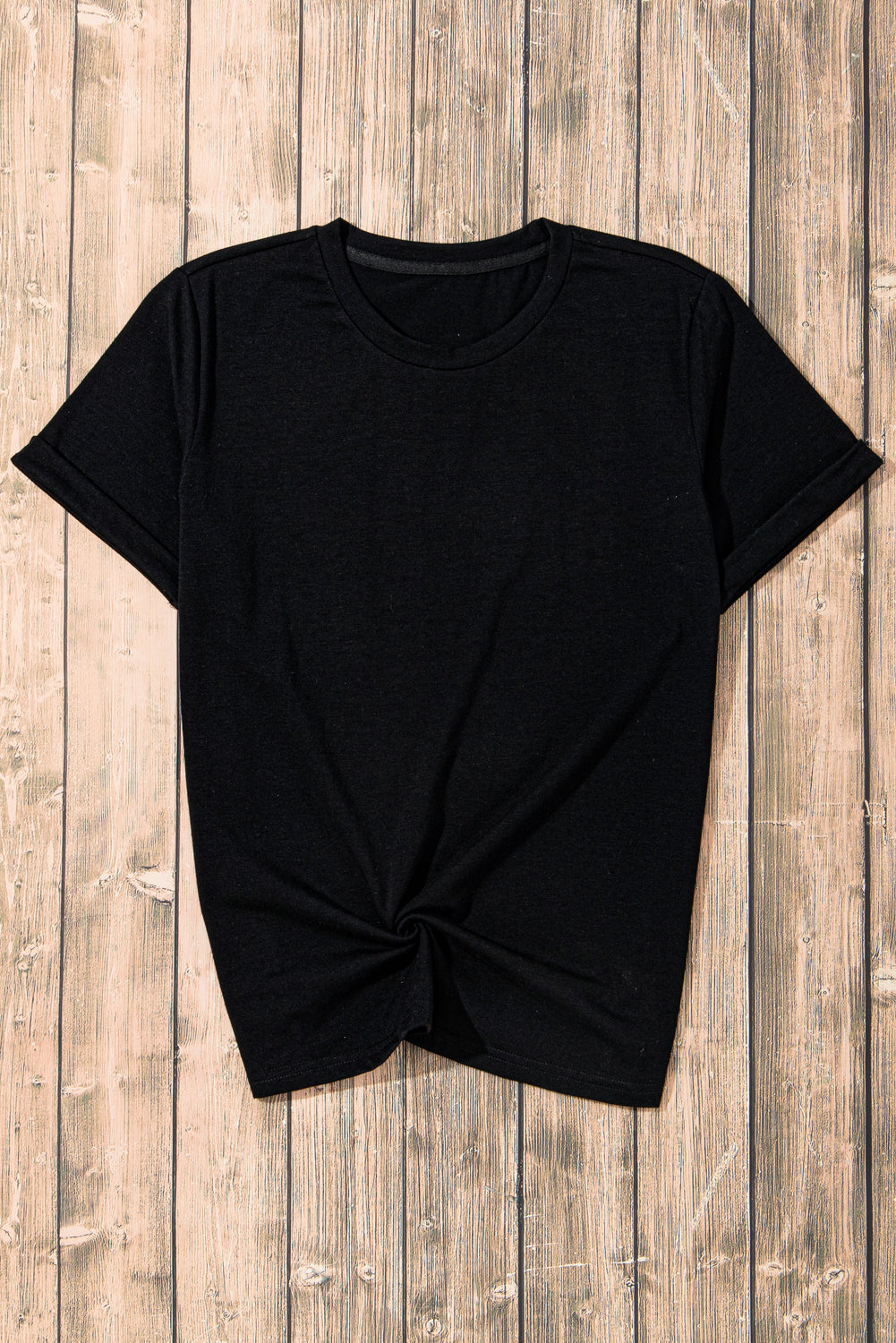 Blue Casual Plain Crew Neck Tee