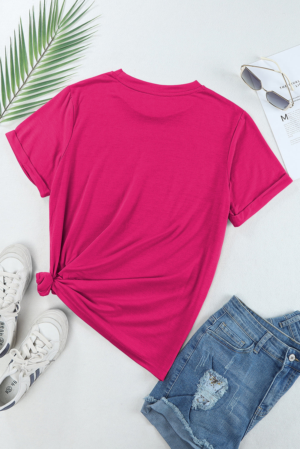 Blue Casual Plain Crew Neck Tee