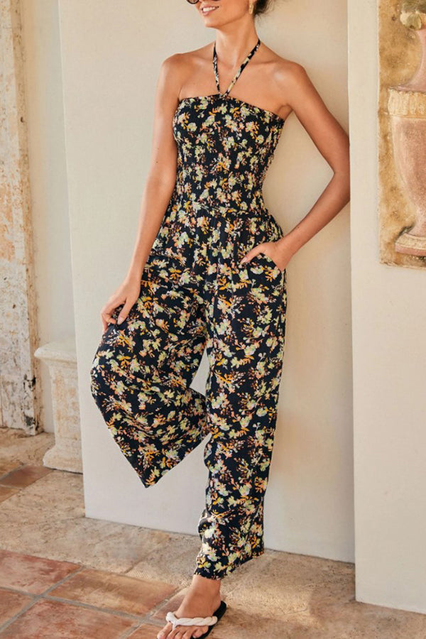 Printed Backless Bandeau Jumpsuit