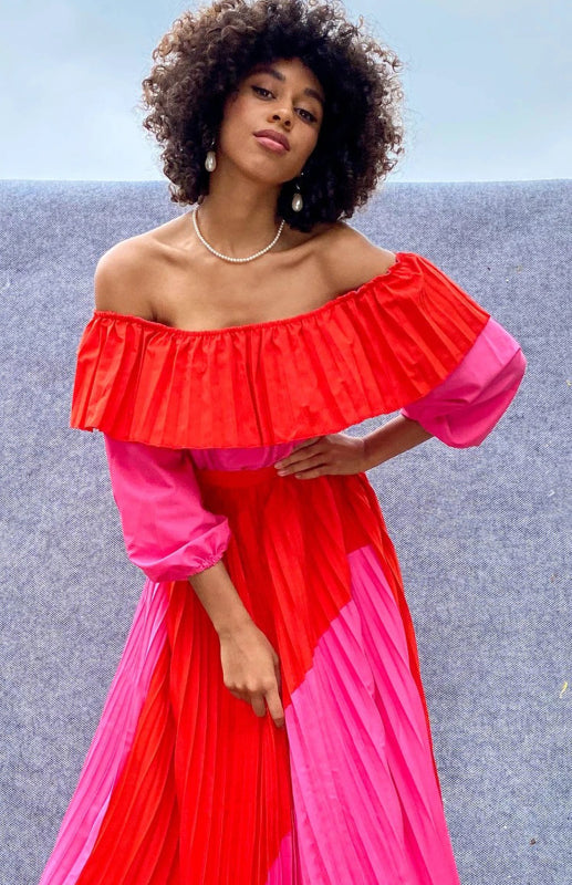 Off-The-Shoulder Off-The-Shoulder Colorblock Dress