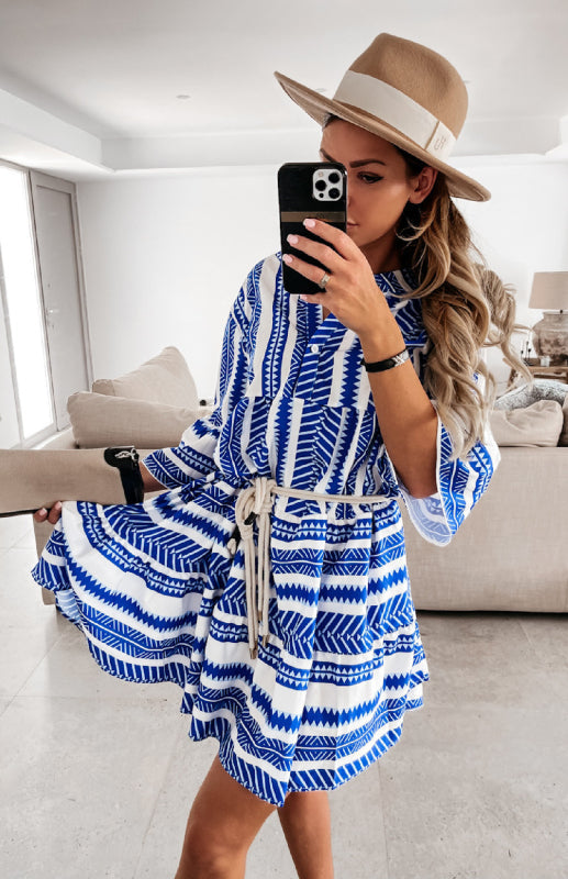 Women's Mid Sleeve Geometric Print Dress