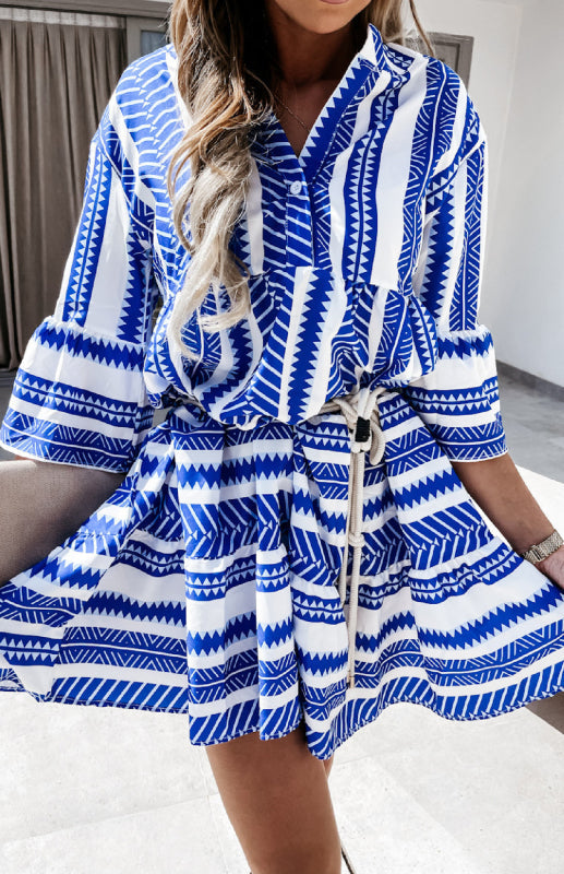 Women's Mid Sleeve Geometric Print Dress