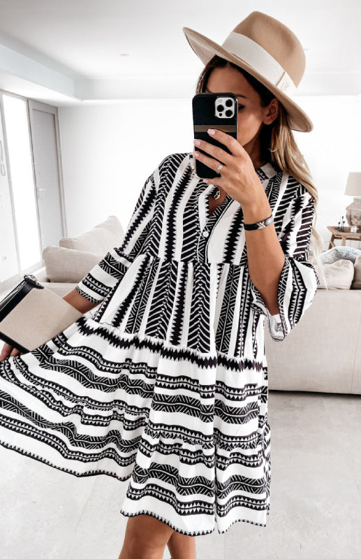 Women's Mid Sleeve Geometric Print Dress