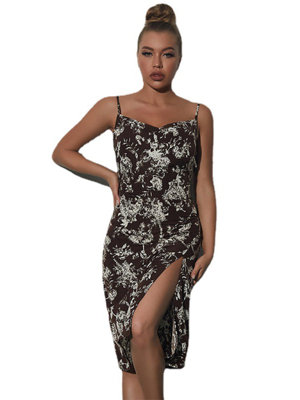 Women's Sexy Side Slit Print Slip Dress