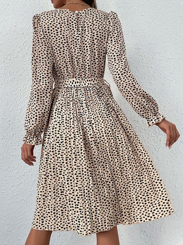 Women’s Leopard Print Business-casual Dress With Front Waist Tie