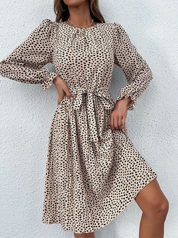 Women’s Leopard Print Business-casual Dress With Front Waist Tie