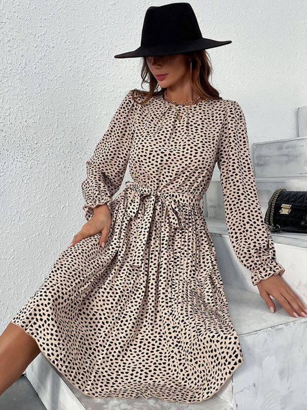 Women’s Leopard Print Business-casual Dress With Front Waist Tie