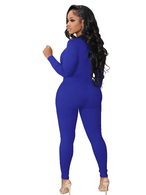 Women's new pit-striped zipper sports jumpsuit