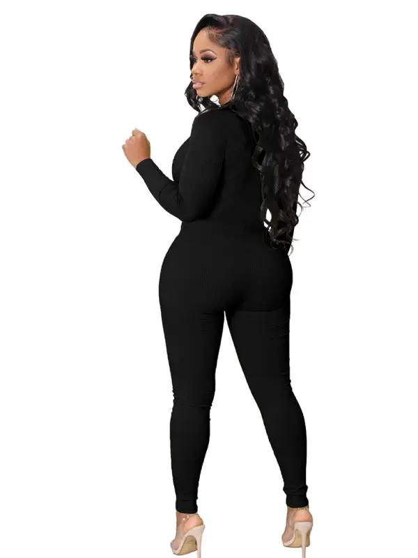 Women's new pit-striped zipper sports jumpsuit