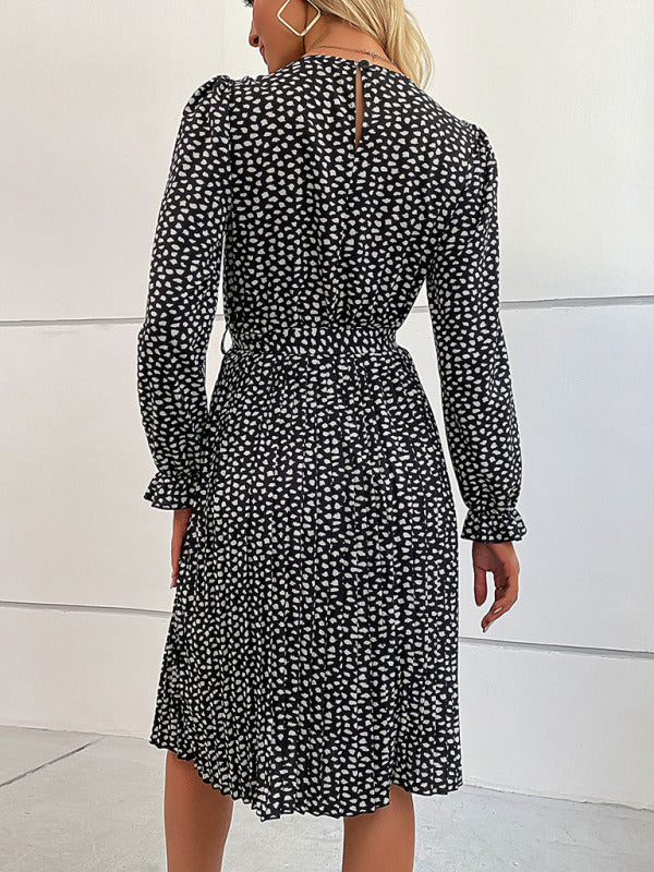 Women’s Leopard Print Long Sleeve Dress With Waist Tie