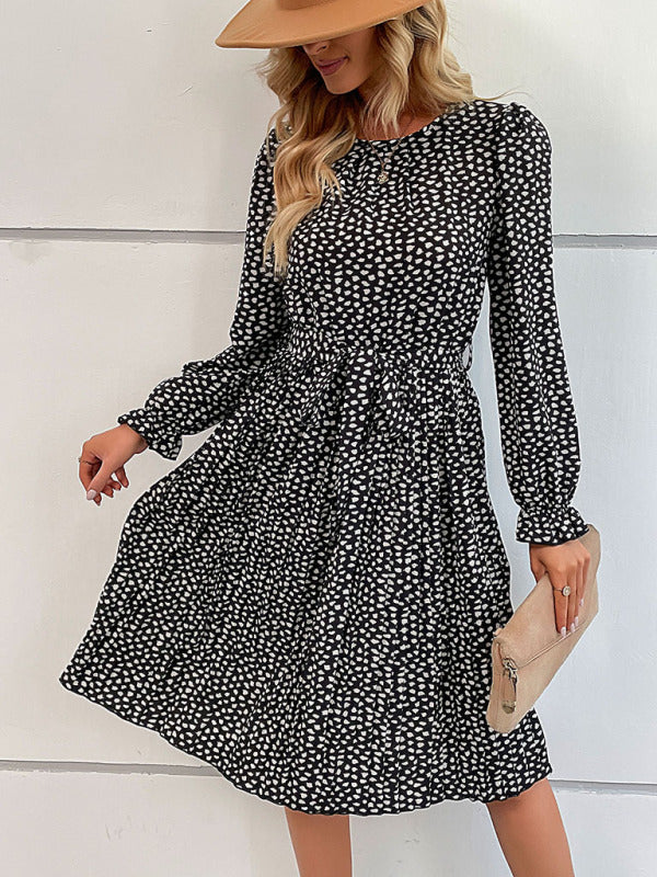 Women’s Leopard Print Long Sleeve Dress With Waist Tie