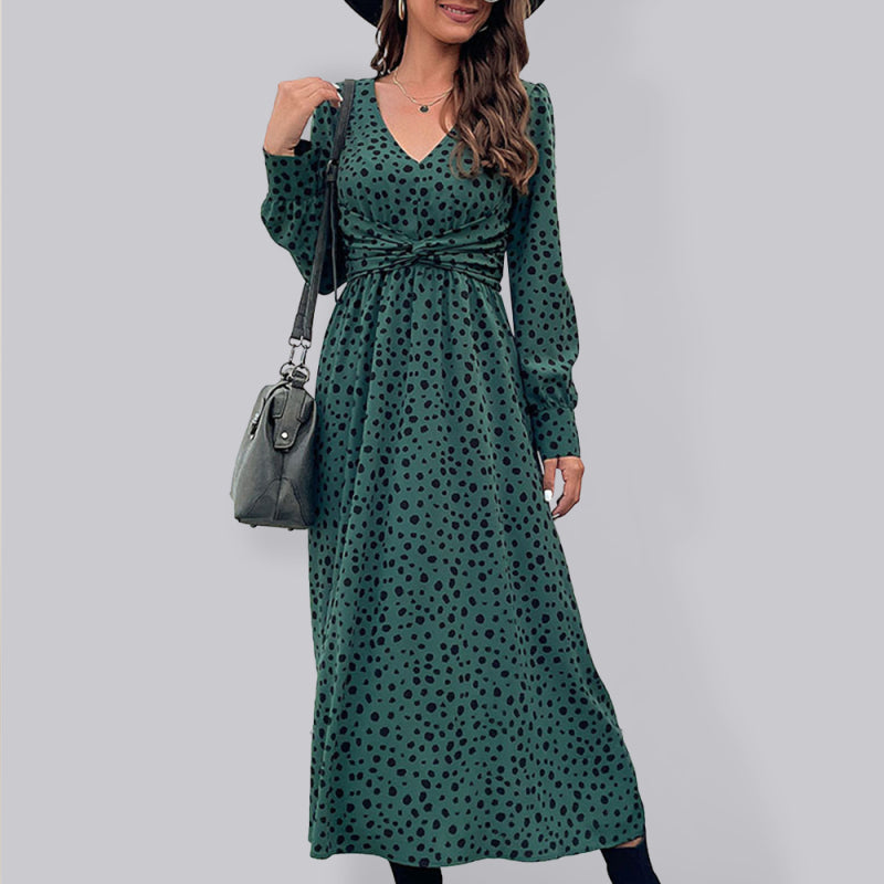 Women's Polka Dot Twist Front Midi Dress