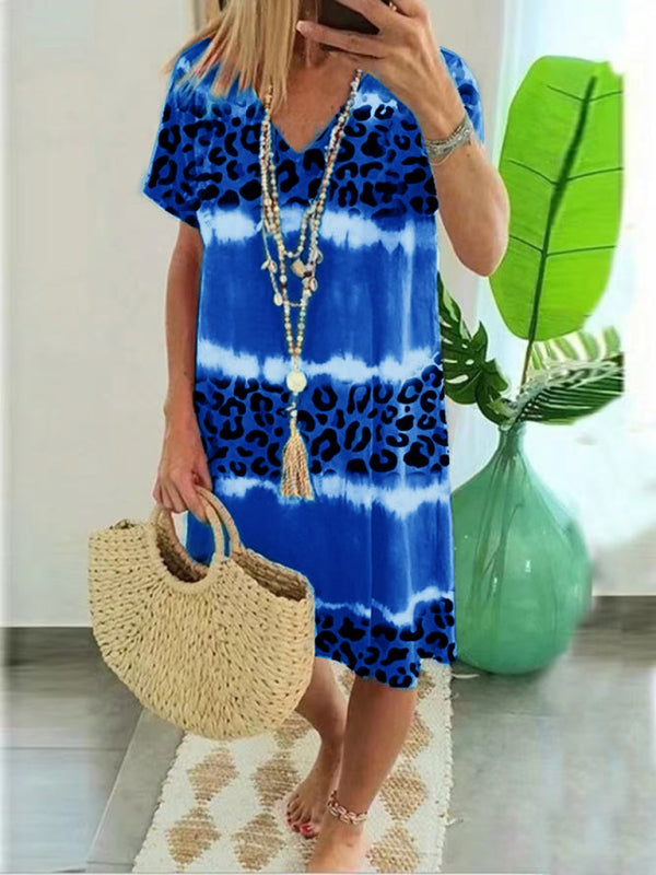 Ladies Dress Feminine Leopard Print Casual Midi Dress