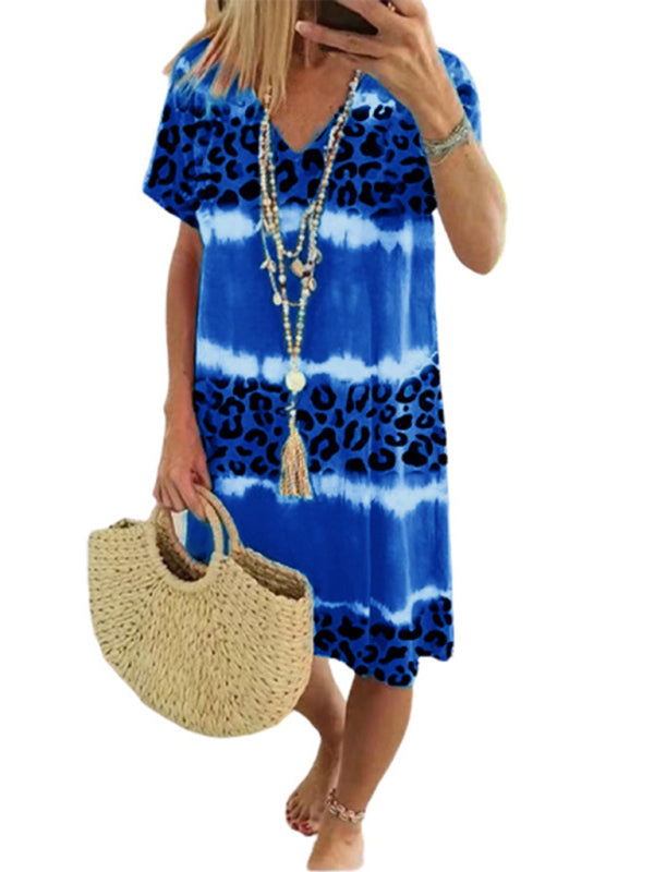 Ladies Dress Feminine Leopard Print Casual Midi Dress