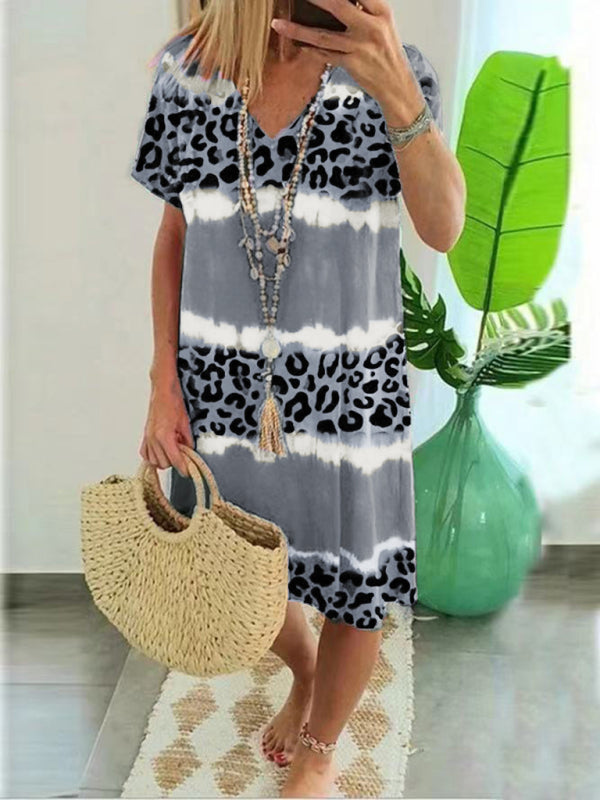 Ladies Dress Feminine Leopard Print Casual Midi Dress