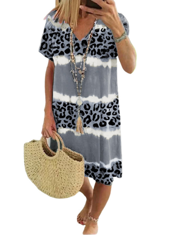 Ladies Dress Feminine Leopard Print Casual Midi Dress