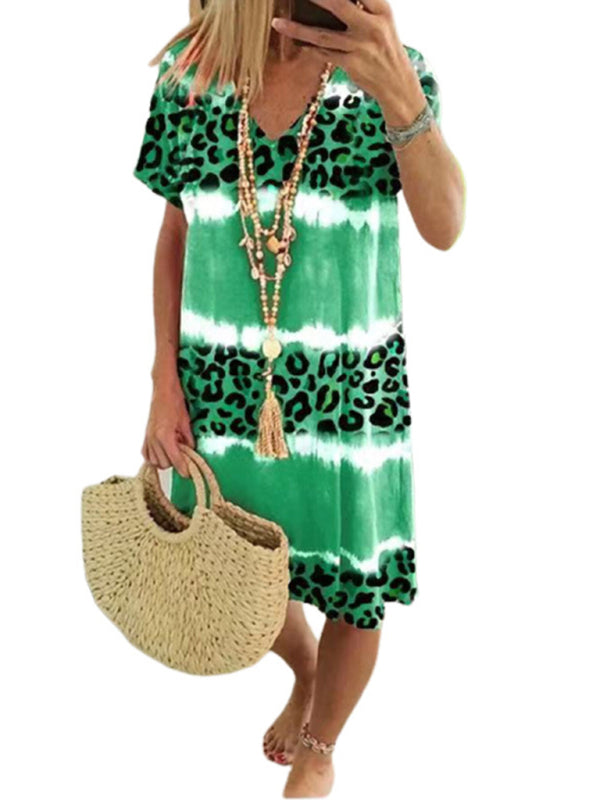 Ladies Dress Feminine Leopard Print Casual Midi Dress