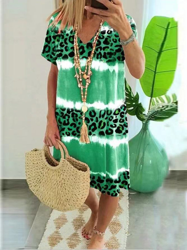 Ladies Dress Feminine Leopard Print Casual Midi Dress