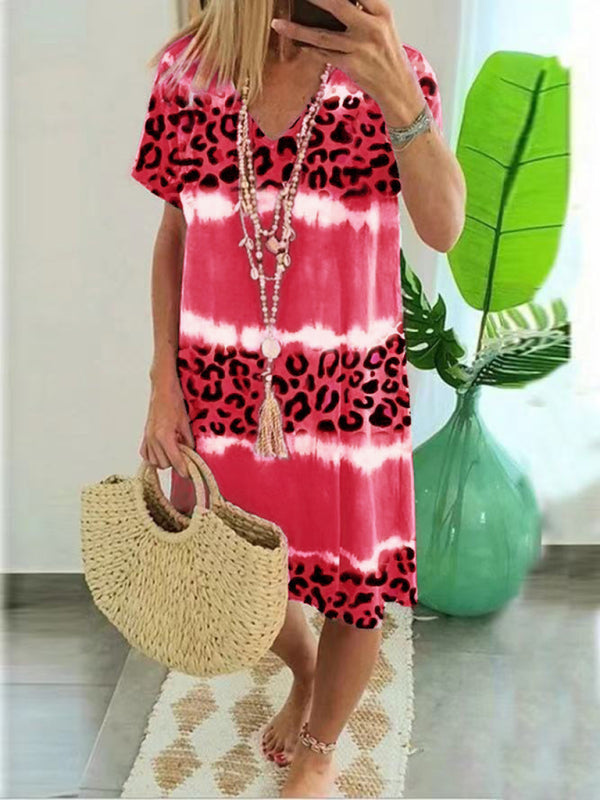 Ladies Dress Feminine Leopard Print Casual Midi Dress