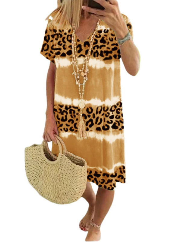 Ladies Dress Feminine Leopard Print Casual Midi Dress