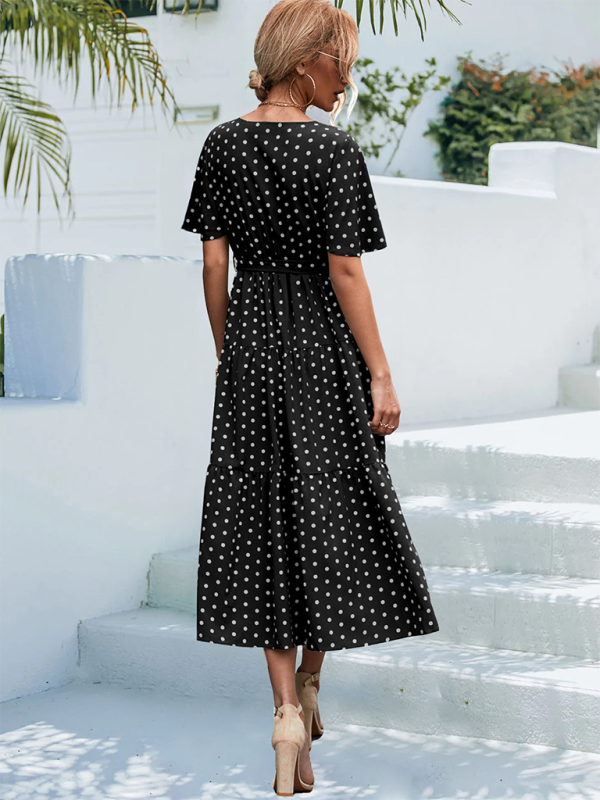 Women's Polka Dot Print Short Sleeve Midi Dress