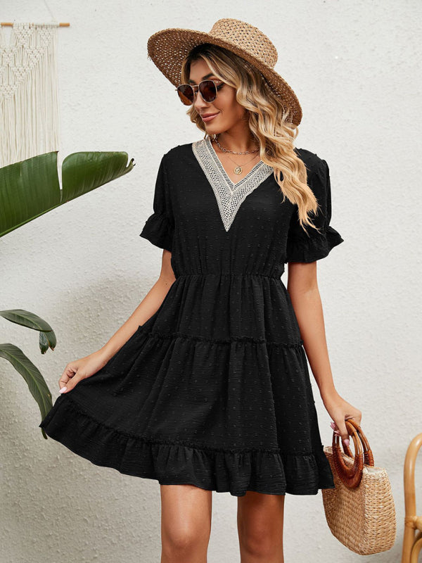 Women's Woven Chiffon Jacquard V-Neck Casual Dress