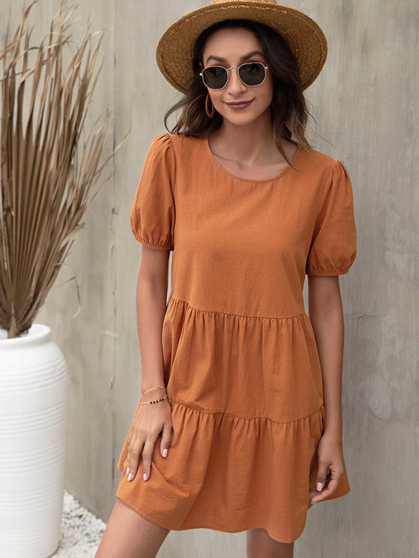 Summer new loose A-line skirt puff sleeve European and American dress