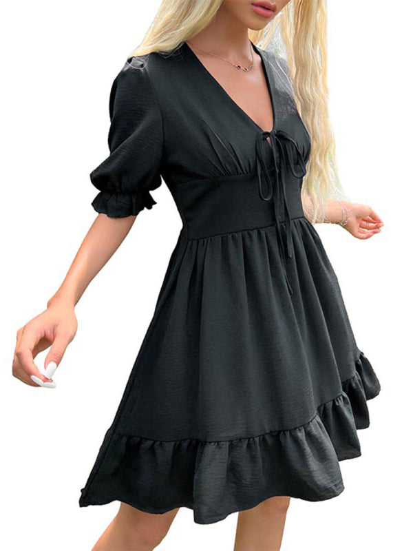 Women's Solid Color Slim Fit Ruffle Skirt Dress